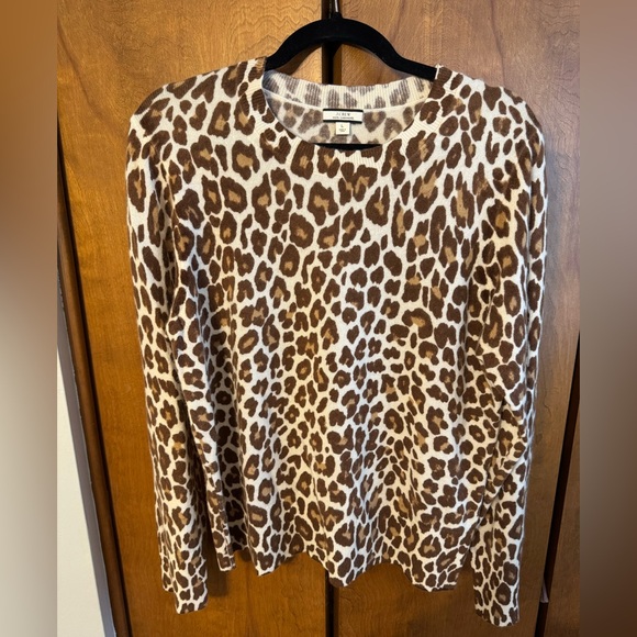 J. Crew Brown and Cream Animal Print Cashmere Sweater - Picture 1 of 5